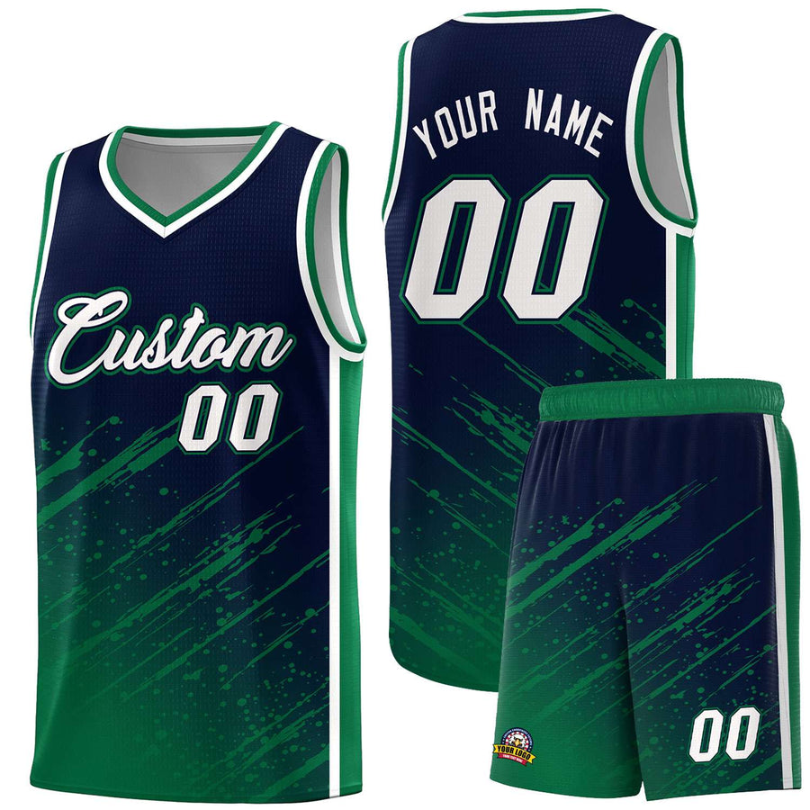 Custom Navy Kelly Green Splash Basketball Uniforms - Moisture Wicking for Summer Camp | BuyFootballJersey