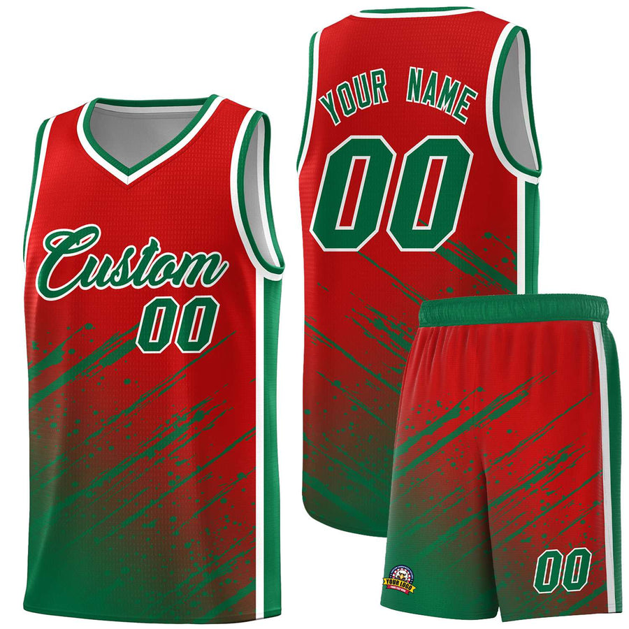 Custom Red Kelly Green Splash Basketball Uniforms - Breathable for Training | BuyFootballJersey