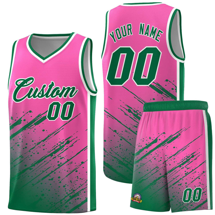 Custom Pink Kelly Green Splash Basketball Uniforms - Durable for Practice | BuyFootballJersey