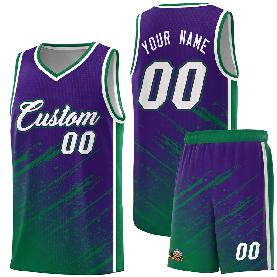 Custom Purple Kelly Green Splash Basketball Uniforms - High Quality for Match | BuyFootballJersey