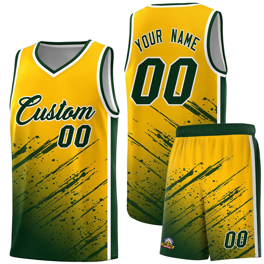 Custom Yellow Green Splash Basketball Uniforms - Breathable Mesh for Team | BuyFootballJersey