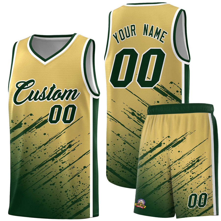 Custom Khaki Green Splash Basketball Uniforms - Quick dry for School | BuyFootballJersey