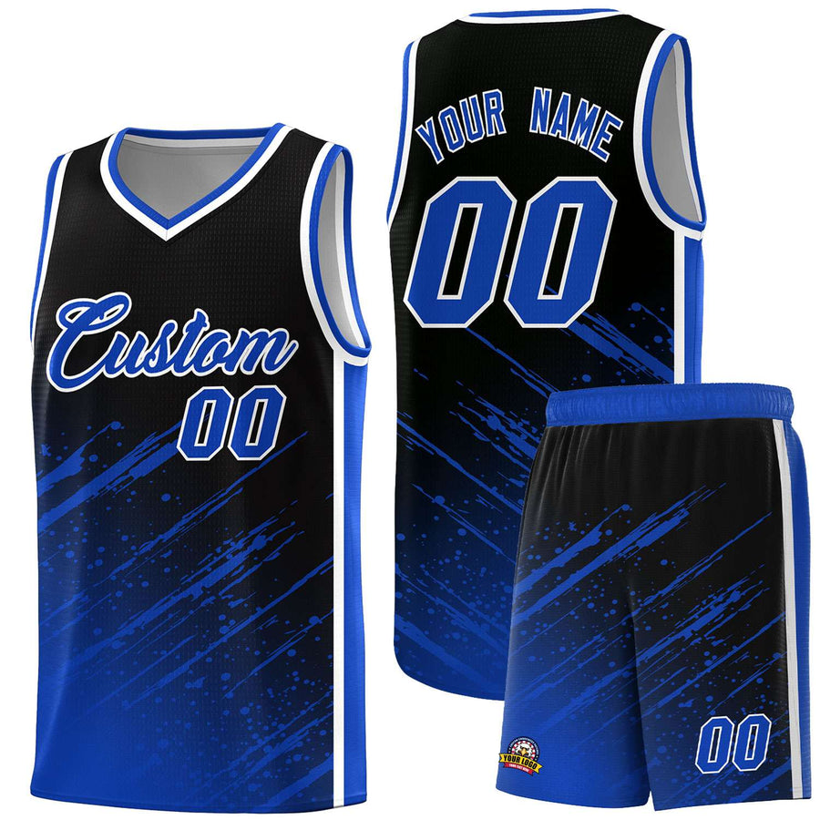 Custom Black Royal Splash Basketball Uniforms - Stretchy for Summer Camp | BuyFootballJersey