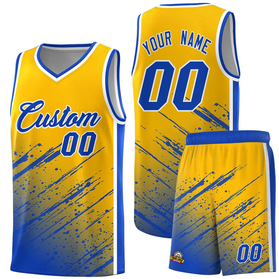 Custom Yellow Royal Splash Basketball Uniforms - Moisture Wicking for Match | BuyFootballJersey