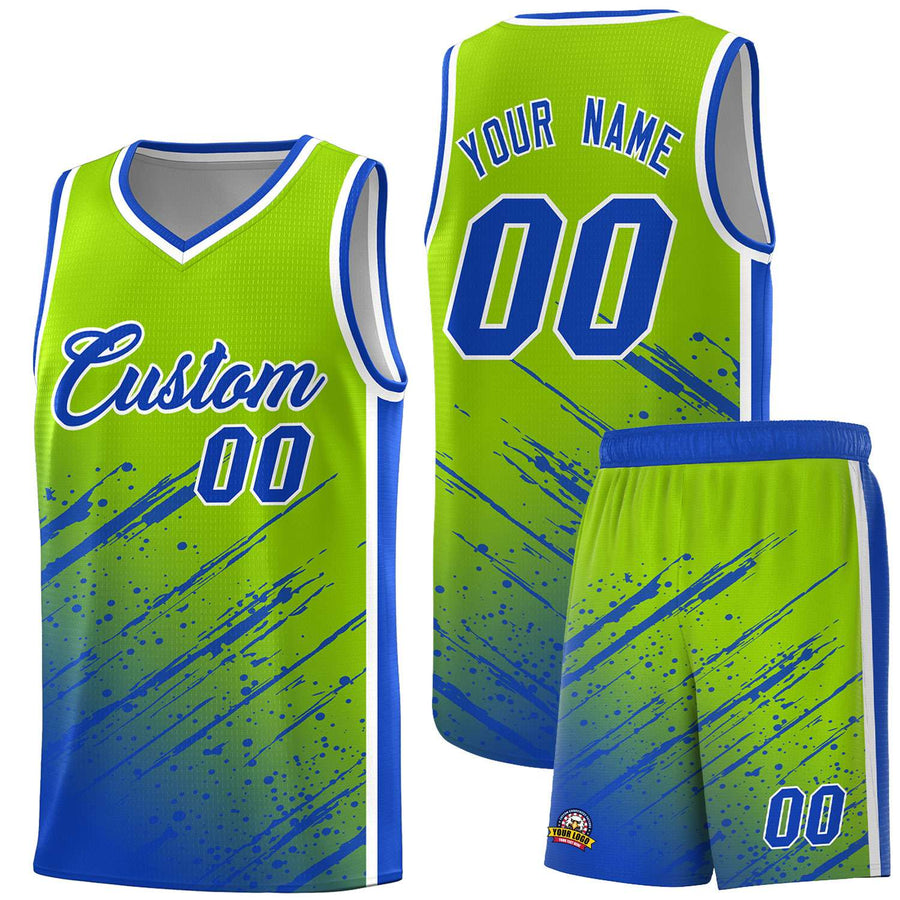 Custom Neon Green Royal Splash Basketball Uniforms - Breathable for Team | BuyFootballJersey
