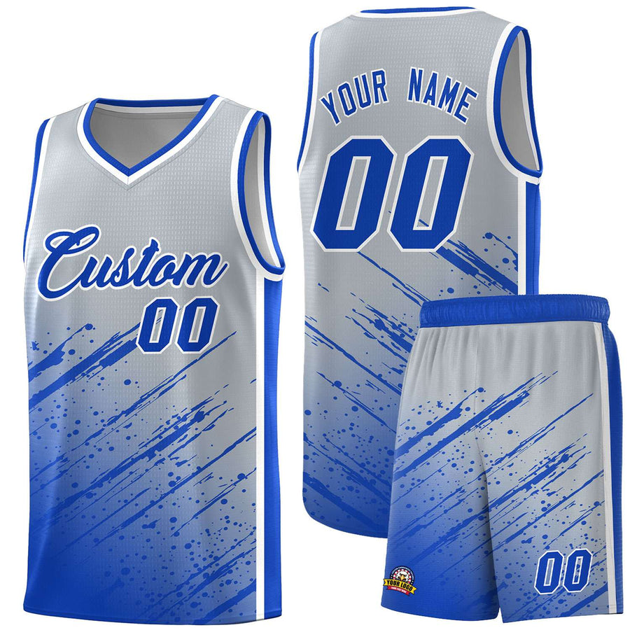 Custom Gray Royal Splash Basketball Uniforms - Durable for School | BuyFootballJersey