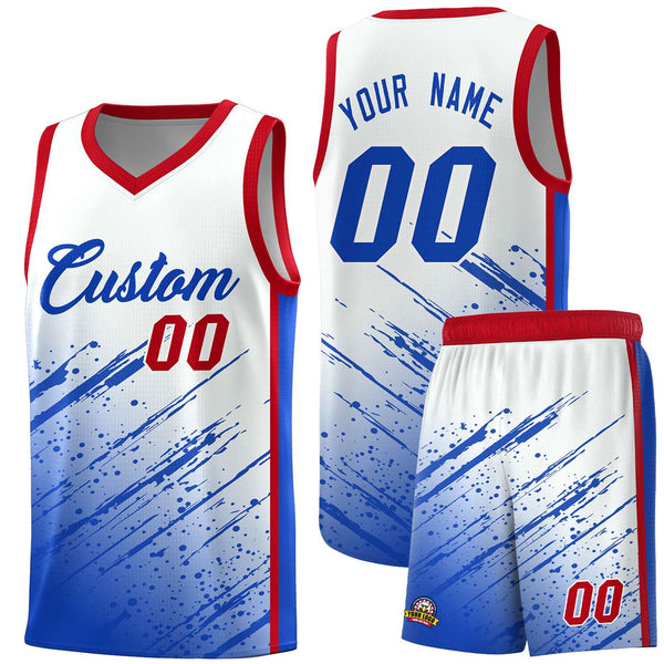 Custom White Royal Splash Basketball Uniforms - High Quality for Summer Camp | BuyFootballJersey