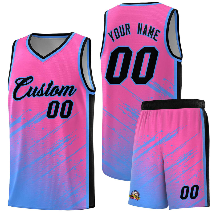 Custom Pink Powder Blue Splash Basketball Uniforms - Stretchy for Match | BuyFootballJersey