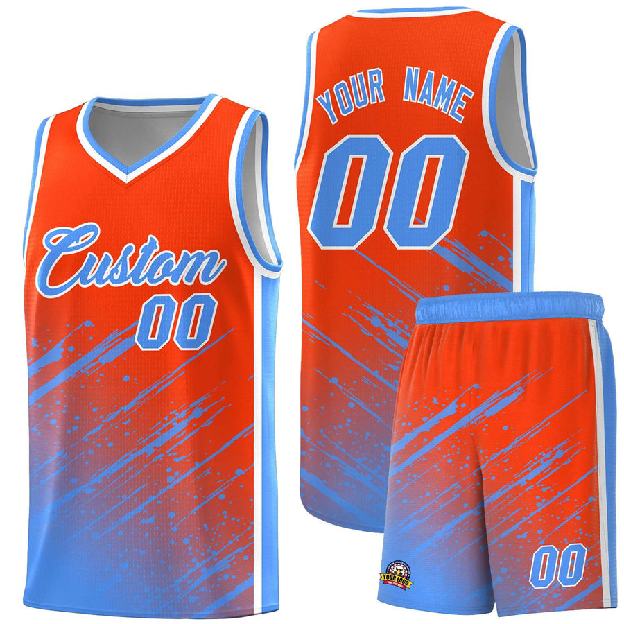 Custom Orange Powder Blue Splash Basketball Uniforms - Lightweight for School | BuyFootballJersey