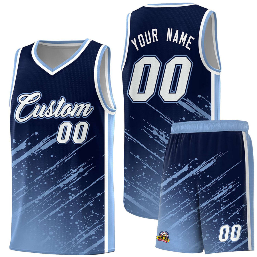 Custom Navy Light Blue Splash Basketball Uniforms - Breathable for Training | BuyFootballJersey