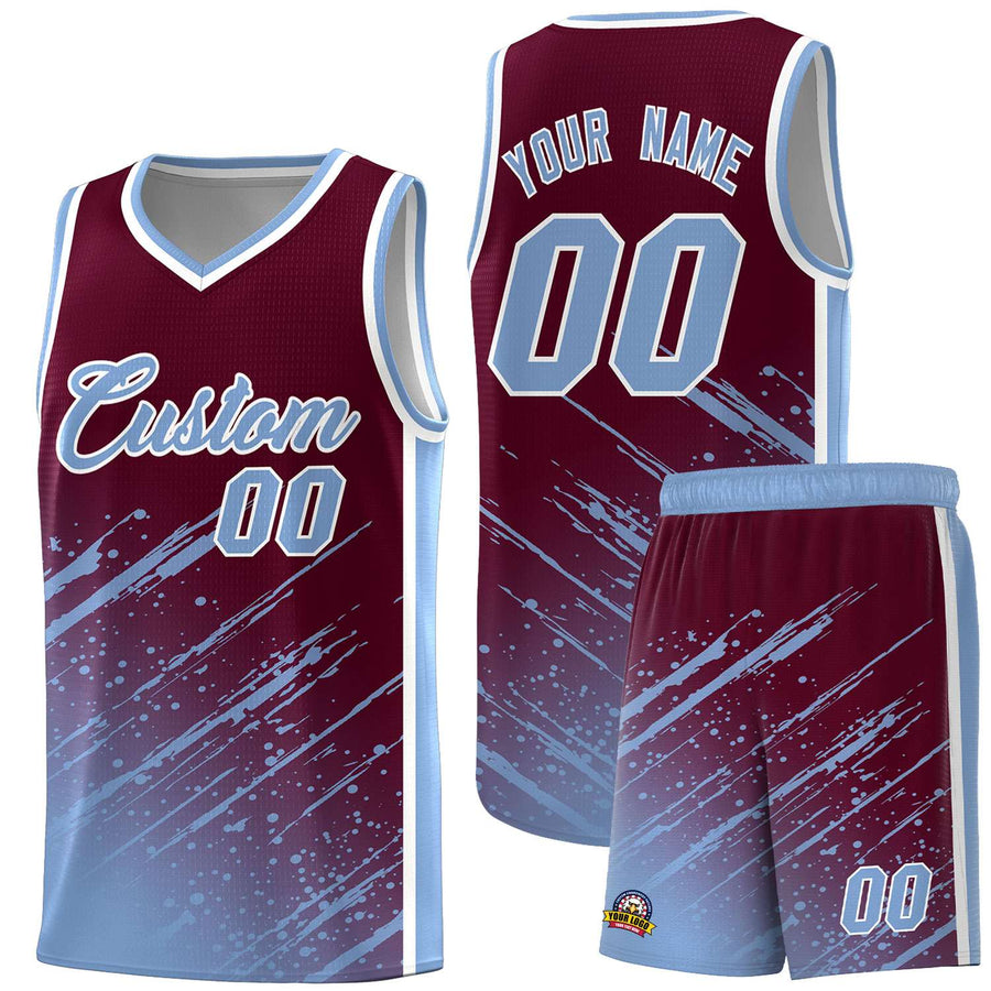Custom Crimson Light Blue Splash Basketball Uniforms - Durable for Practice | BuyFootballJersey