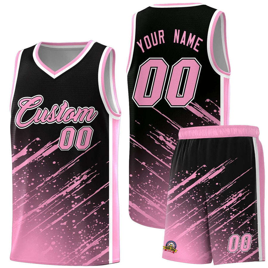 Custom Black Light Pink Splash Basketball Uniforms - High Quality for Match | BuyFootballJersey