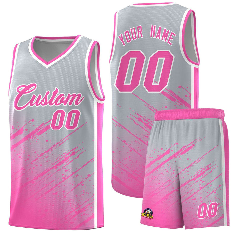 Custom Gray Pink Splash Basketball Uniforms - Moisture Wicking for Match | BuyFootballJersey