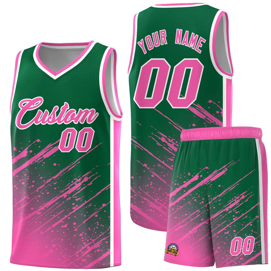 Custom Kelly Green Pink Splash Basketball Uniforms - Breathable for Team | BuyFootballJersey