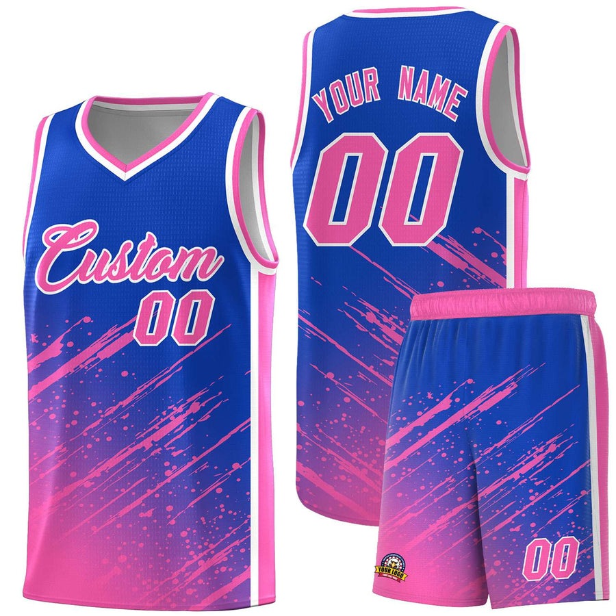 Custom Royal Pink Splash Basketball Uniforms - Durable for School | BuyFootballJersey