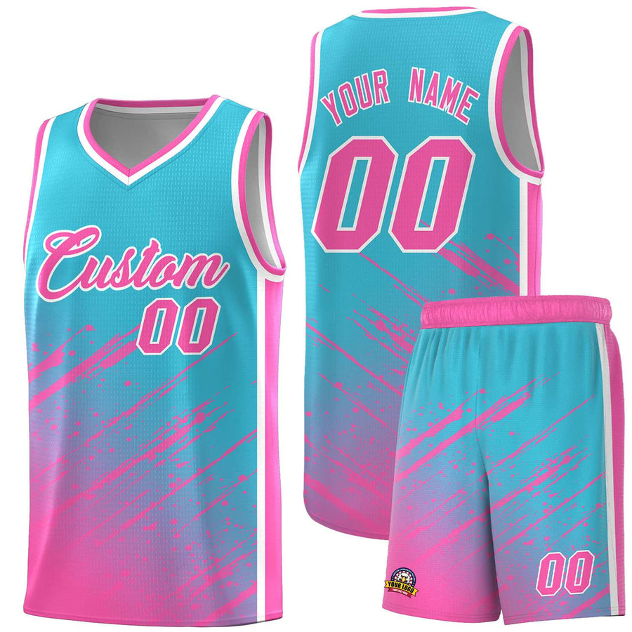 Custom Sky Blue Pink Splash Basketball Uniforms - Breathable Mesh for Training | BuyFootballJersey