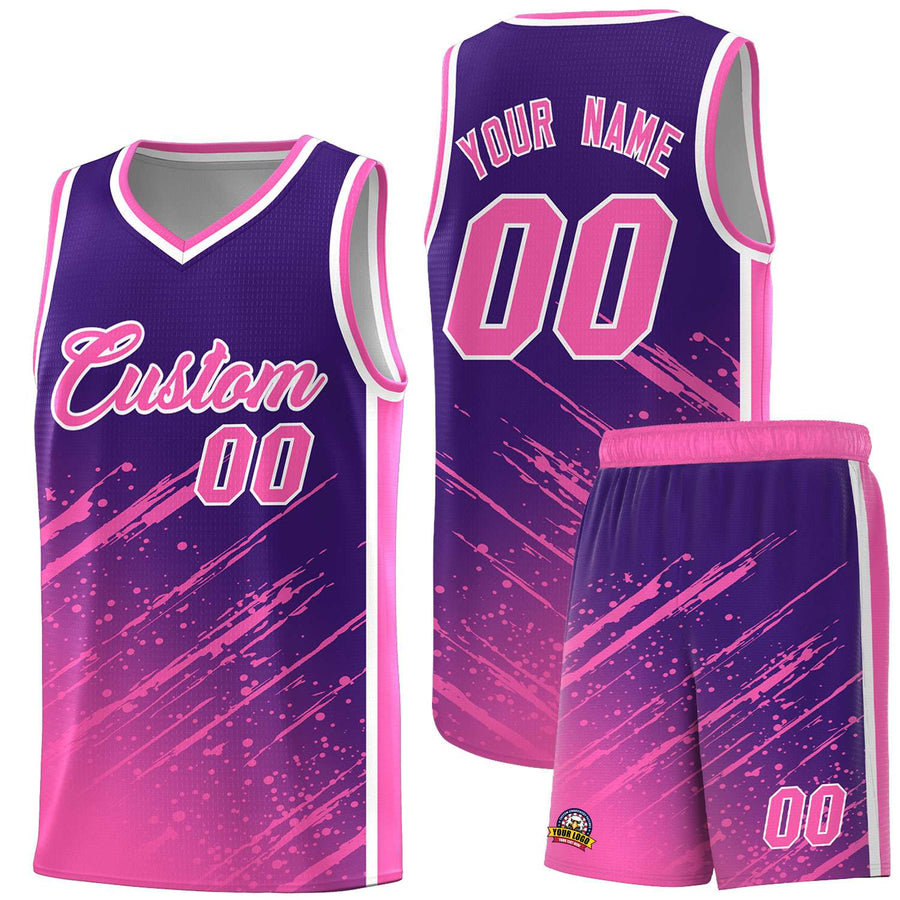 Custom Purple Pink Splash Basketball Uniforms - Quick dry for Practice | BuyFootballJersey
