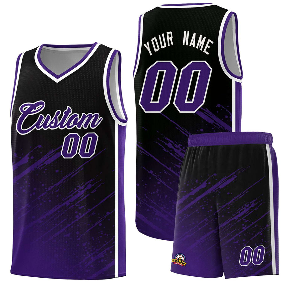 Custom Black Purple Splash Basketball Uniforms - Stretchy for Match | BuyFootballJersey