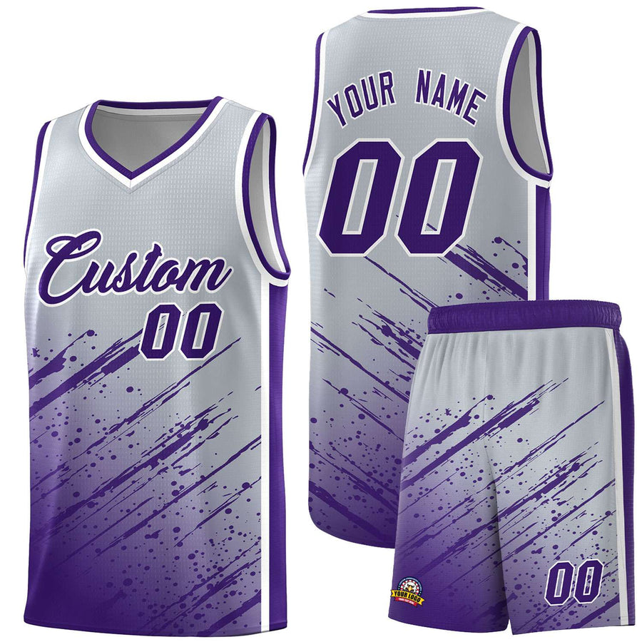 Custom Gray Purple Splash Basketball Uniforms - Comfortable for Team | BuyFootballJersey