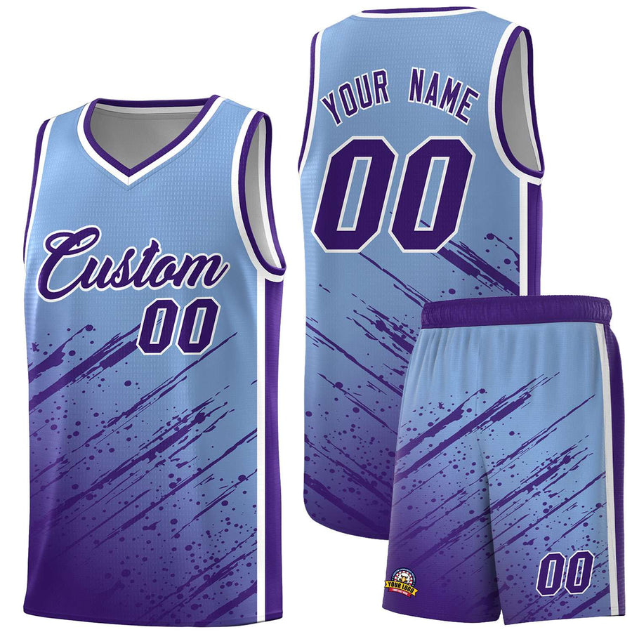 Custom Light Blue Purple Splash Basketball Uniforms - Moisture Wicking for Summer Camp | BuyFootballJersey
