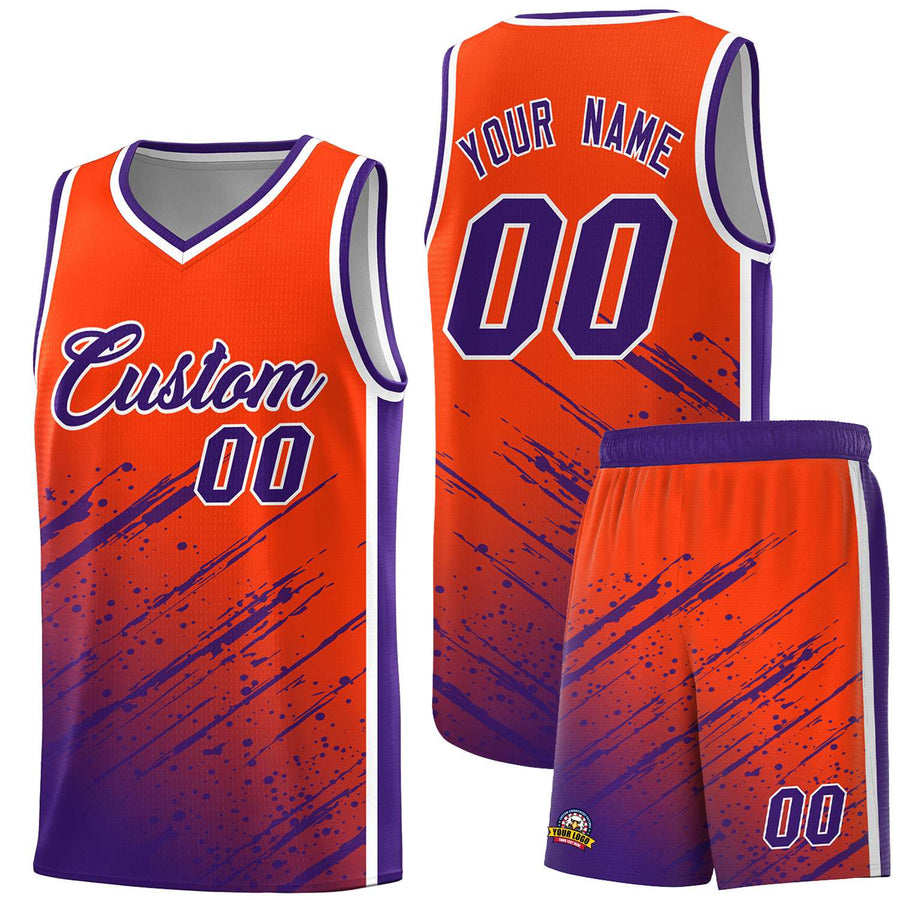 Custom Orange Purple Splash Basketball Uniforms - Durable for Practice | BuyFootballJersey