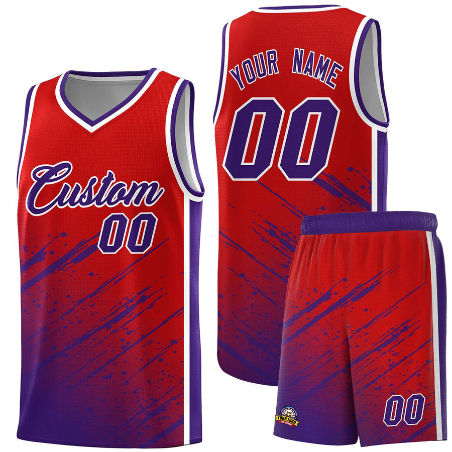 Custom Red Purple Splash Basketball Uniforms - High Quality for Match | BuyFootballJersey