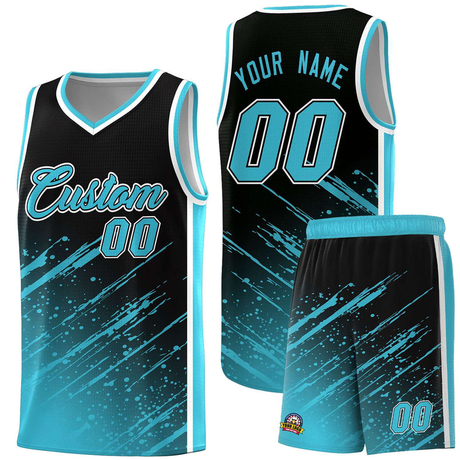 Custom Black Sky Blue Splash Basketball Uniforms - Comfortable for Training | BuyFootballJersey