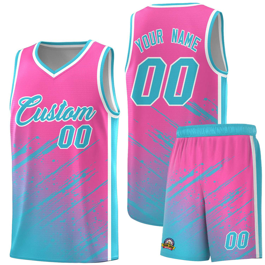 Custom Pink Sky Blue Splash Basketball Uniforms - Lightweight for Practice | BuyFootballJersey