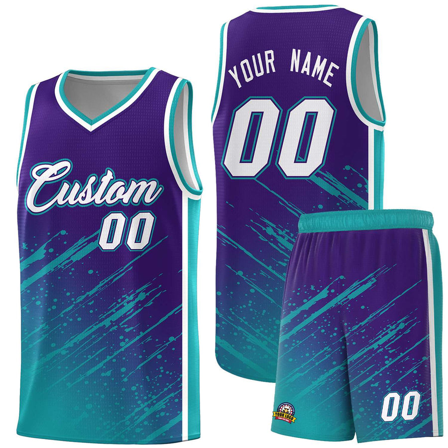 Custom Purple Aqua Splash Basketball Uniforms - Moisture Wicking for Match | BuyFootballJersey