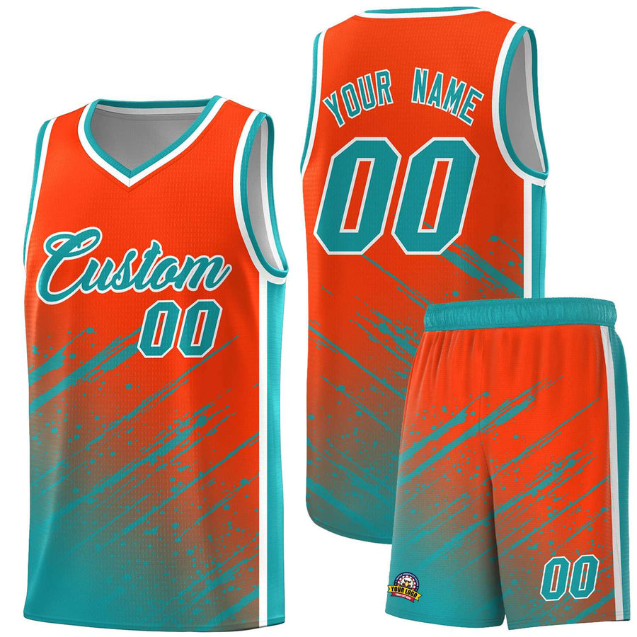 Custom Orange Aqua Splash Basketball Uniforms - Breathable for Team | BuyFootballJersey