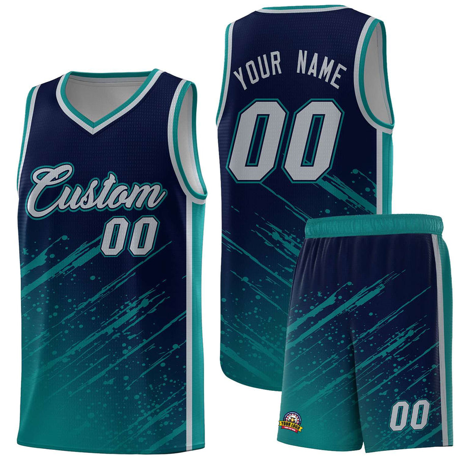 Custom Navy Aqua Splash Basketball Uniforms - Durable for School | BuyFootballJersey