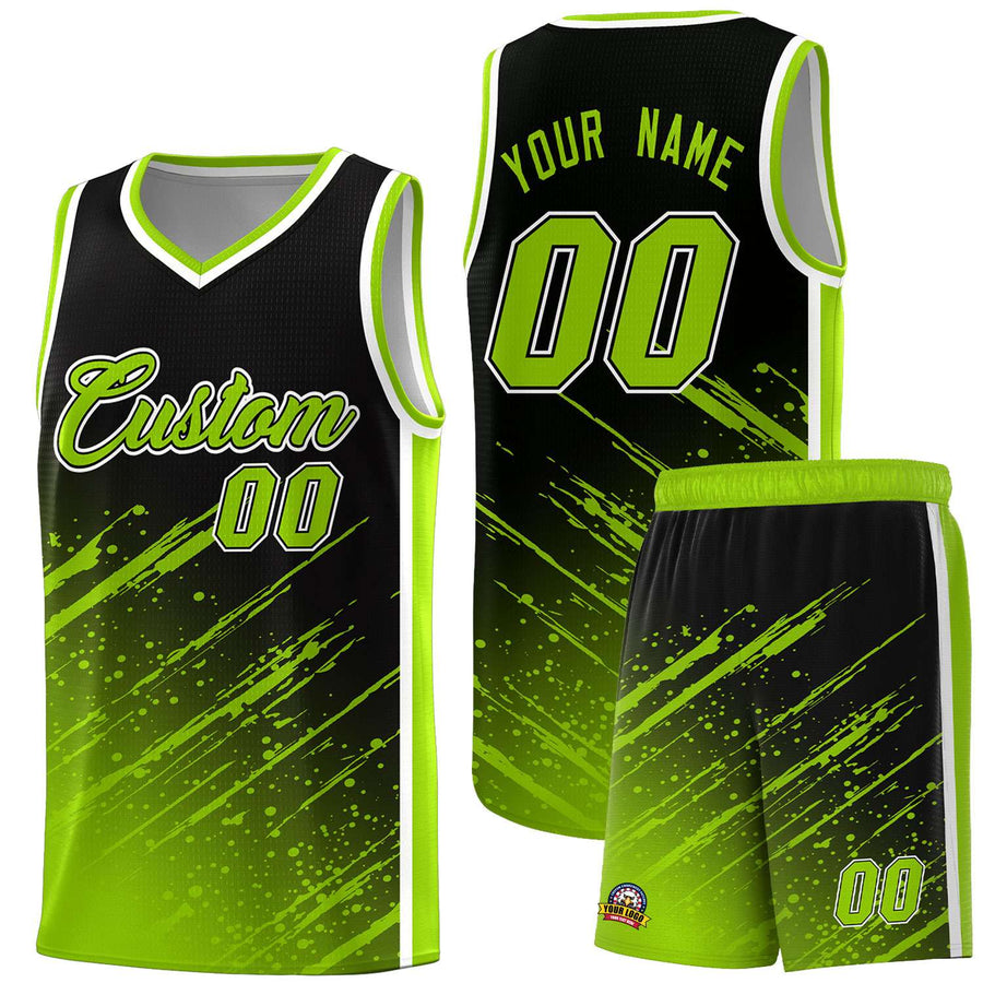 Custom Black Neon Green Splash Basketball Uniforms - High Quality for Summer Camp | BuyFootballJersey