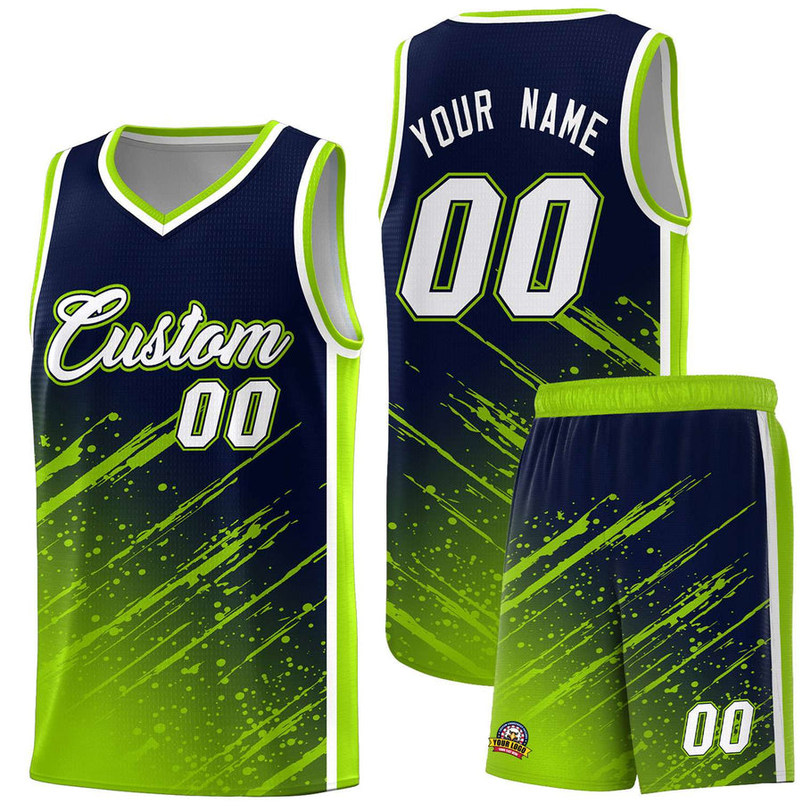 Custom Navy Neon Green Splash Basketball Uniforms - Breathable Mesh for Training | BuyFootballJersey