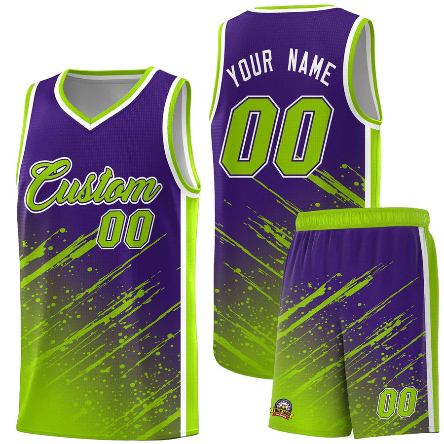 Custom Purple Neon Green Splash Basketball Uniforms - Quick dry for Practice | BuyFootballJersey
