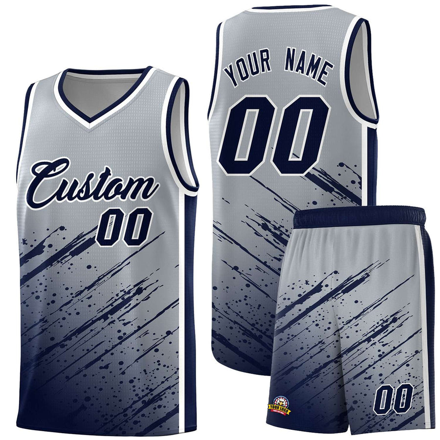 Custom Gray Navy Splash Basketball Uniforms - Lightweight for School | BuyFootballJersey