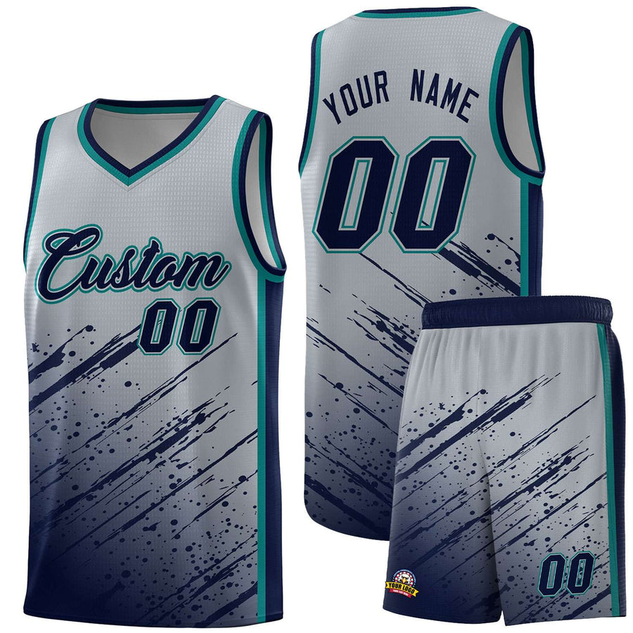 Custom Gray Navy Splash Basketball Uniforms - Moisture Wicking for Summer Camp | BuyFootballJersey