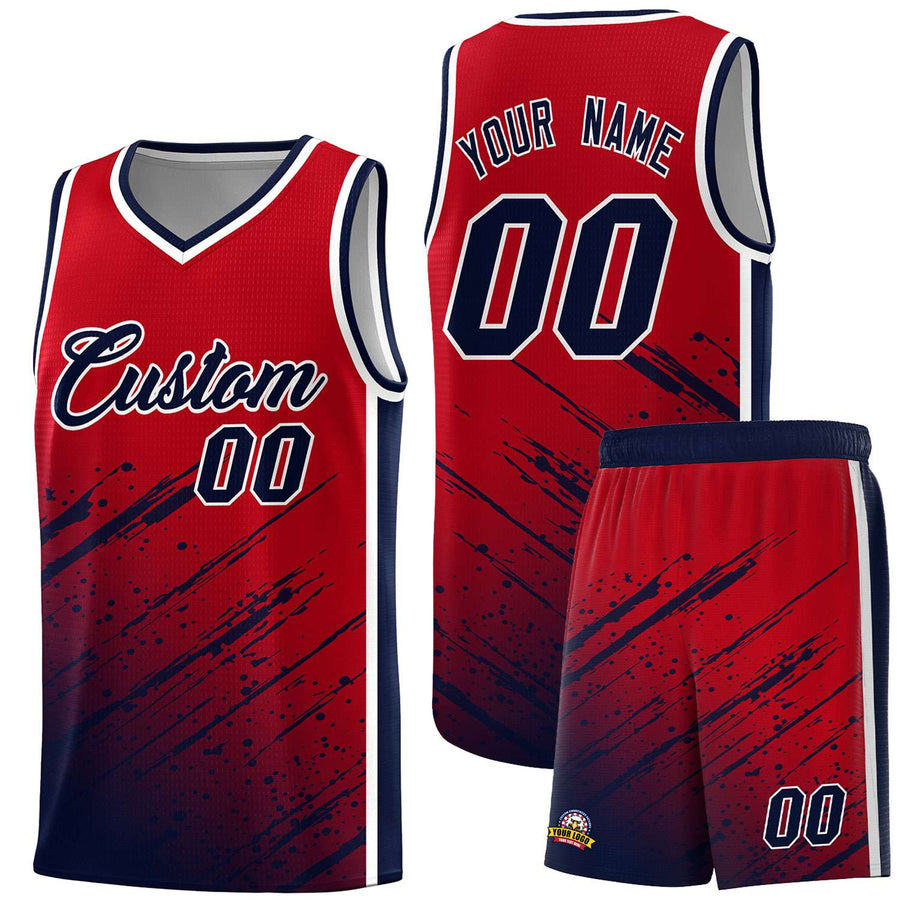 Custom Red Navy Splash Basketball Uniforms - Breathable for Training | BuyFootballJersey