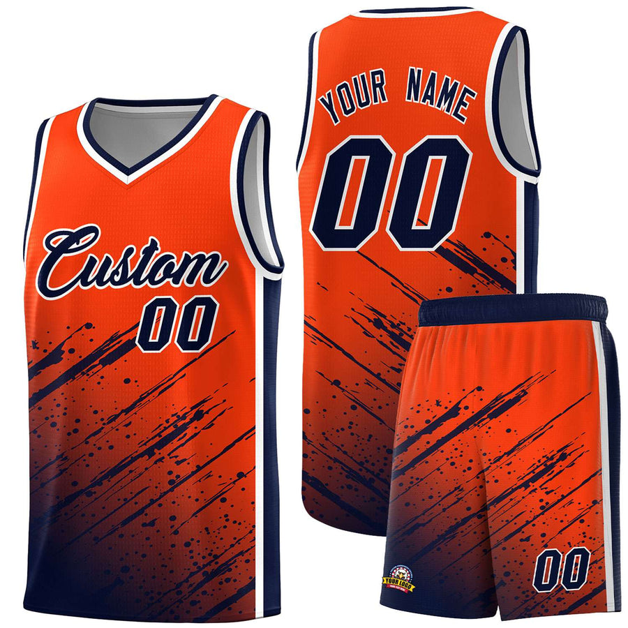 Custom Orange Navy Splash Basketball Uniforms - Durable for Practice | BuyFootballJersey