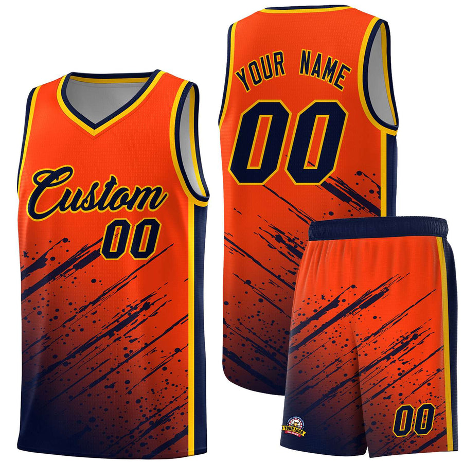 Custom Orange Navy Splash Basketball Uniforms - High Quality for Match | BuyFootballJersey