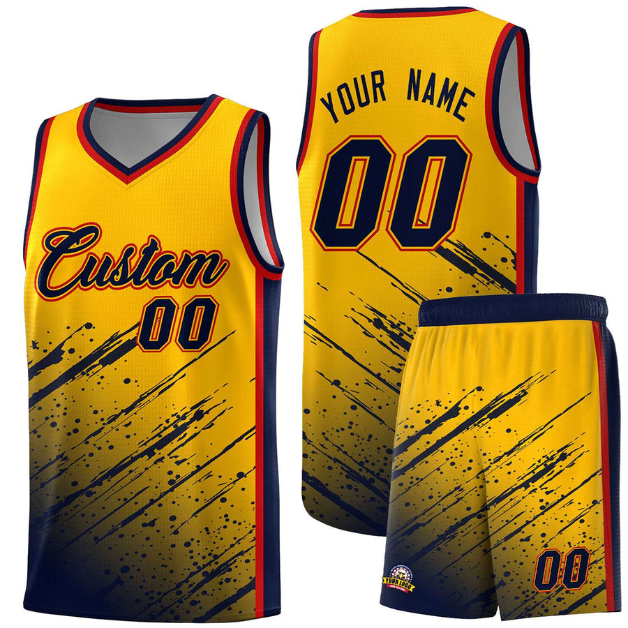 Custom Yellow Navy Splash Basketball Uniforms - Quick dry for School | BuyFootballJersey
