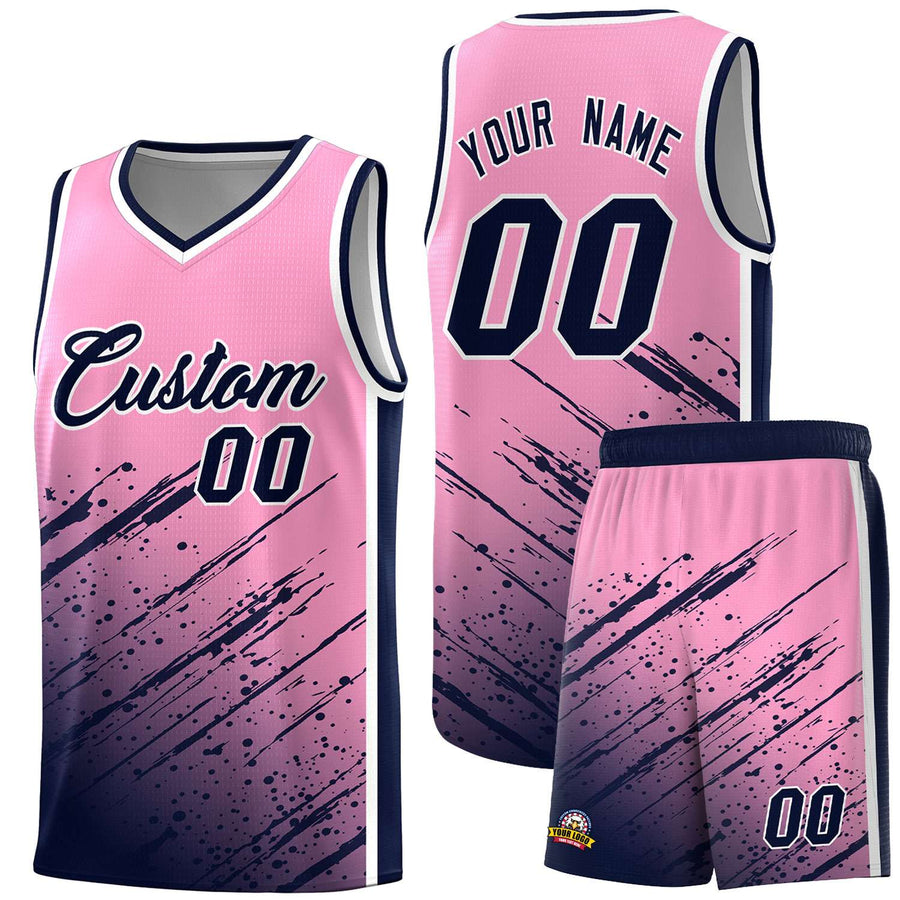Custom Light Pink Navy Splash Basketball Uniforms - Moisture Wicking for Match | BuyFootballJersey