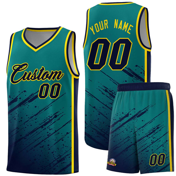 Custom Aqua Navy Splash Basketball Uniforms - Durable for School | BuyFootballJersey