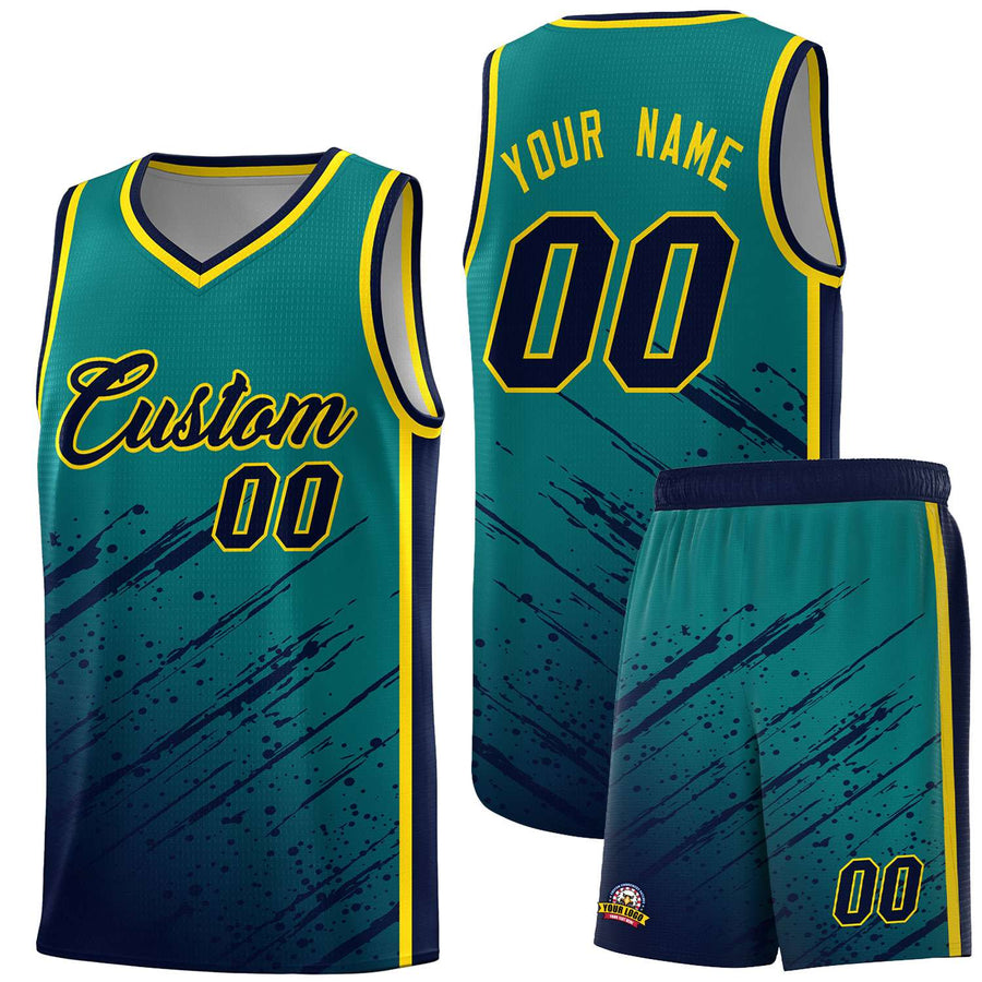Custom Aqua Navy Splash Basketball Uniforms - Durable for School | BuyFootballJersey