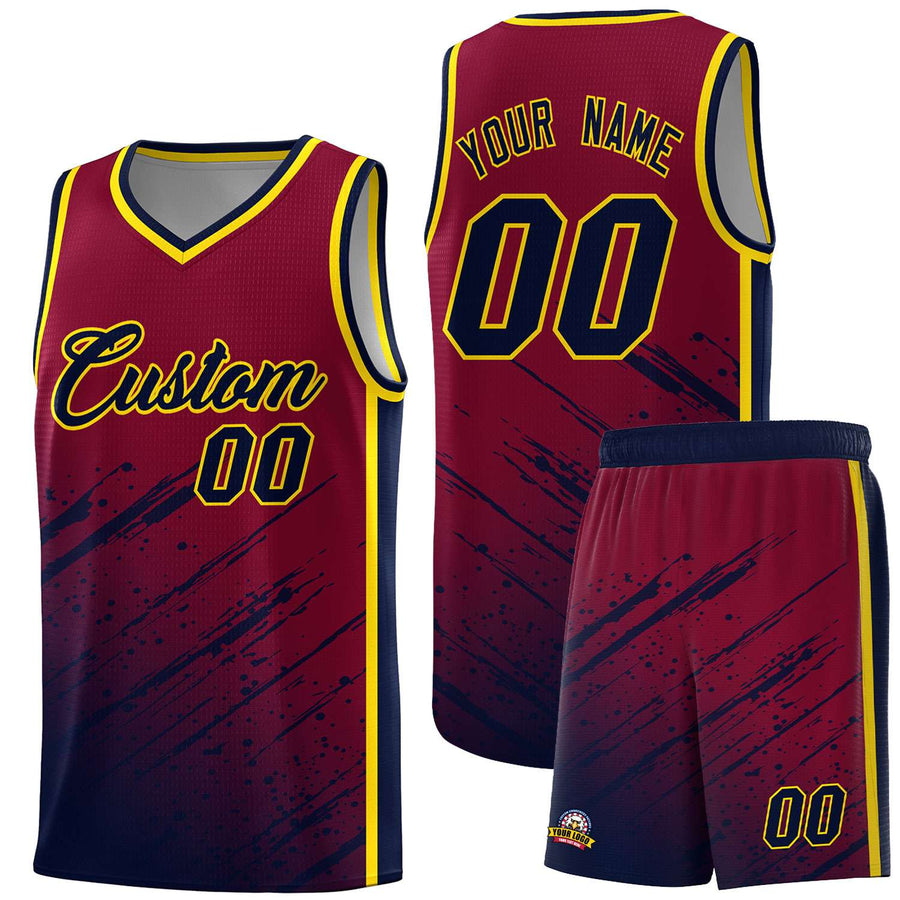 Custom Crimson Navy Splash Basketball Uniforms - High Quality for Summer Camp | BuyFootballJersey