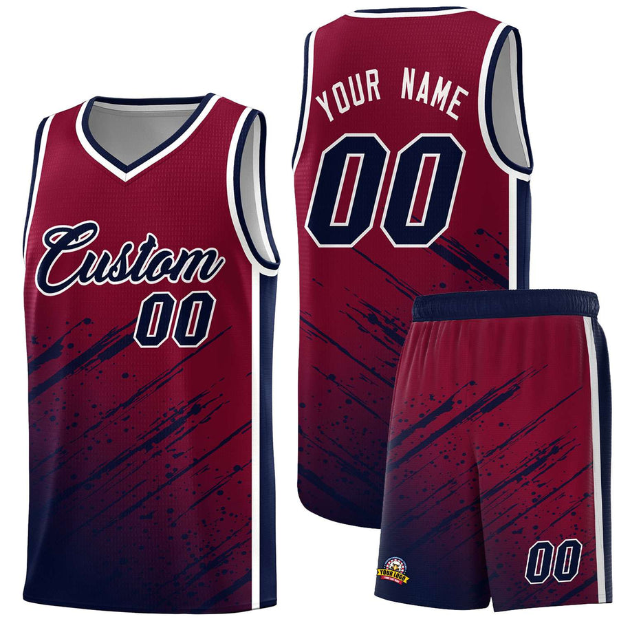 Custom Crimson Navy Splash Basketball Uniforms - Breathable Mesh for Training | BuyFootballJersey