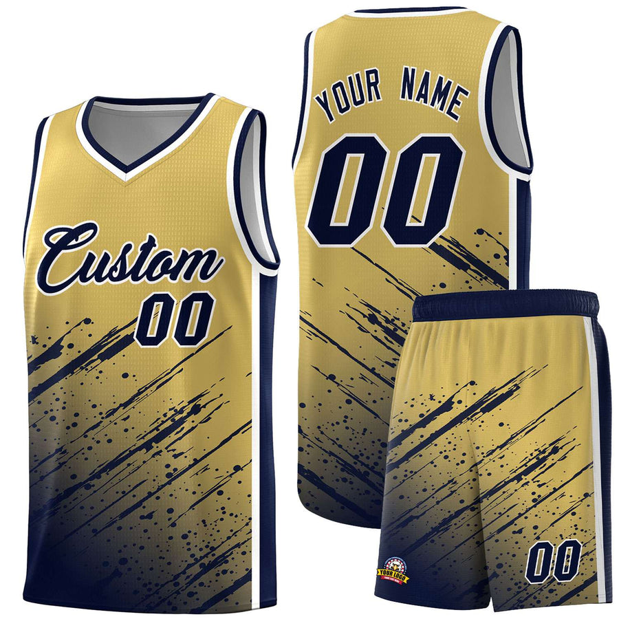Custom Khaki Navy Splash Basketball Uniforms - Quick dry for Practice | BuyFootballJersey