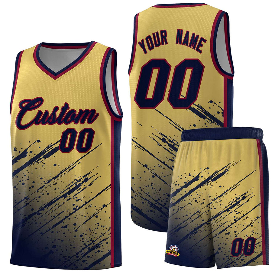 Custom Khaki Navy Splash Basketball Uniforms - Stretchy for Match | BuyFootballJersey