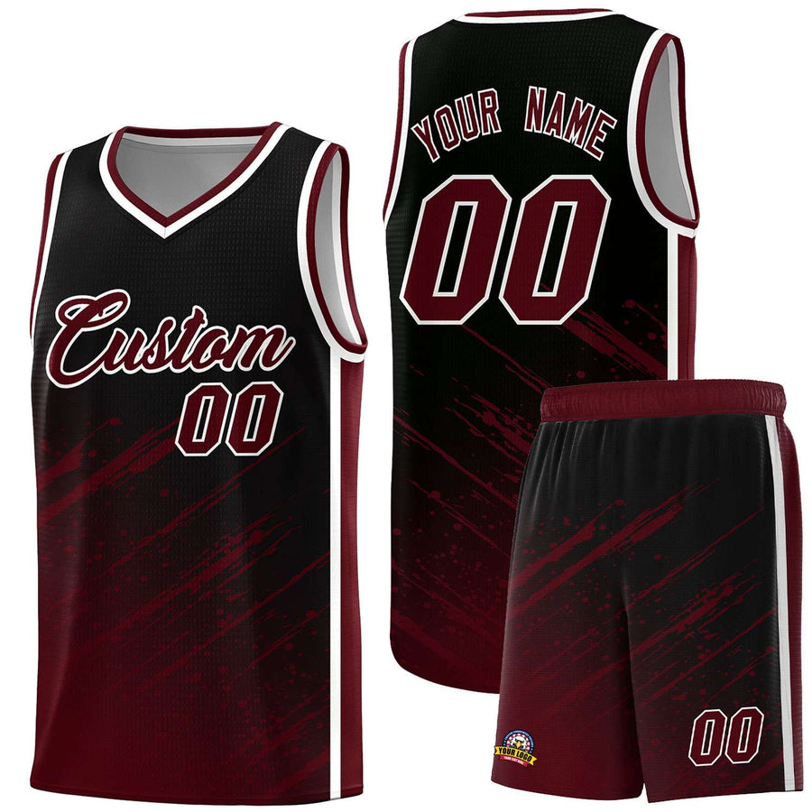 Custom Black Crimson Splash Basketball Uniforms - Comfortable for Team | BuyFootballJersey