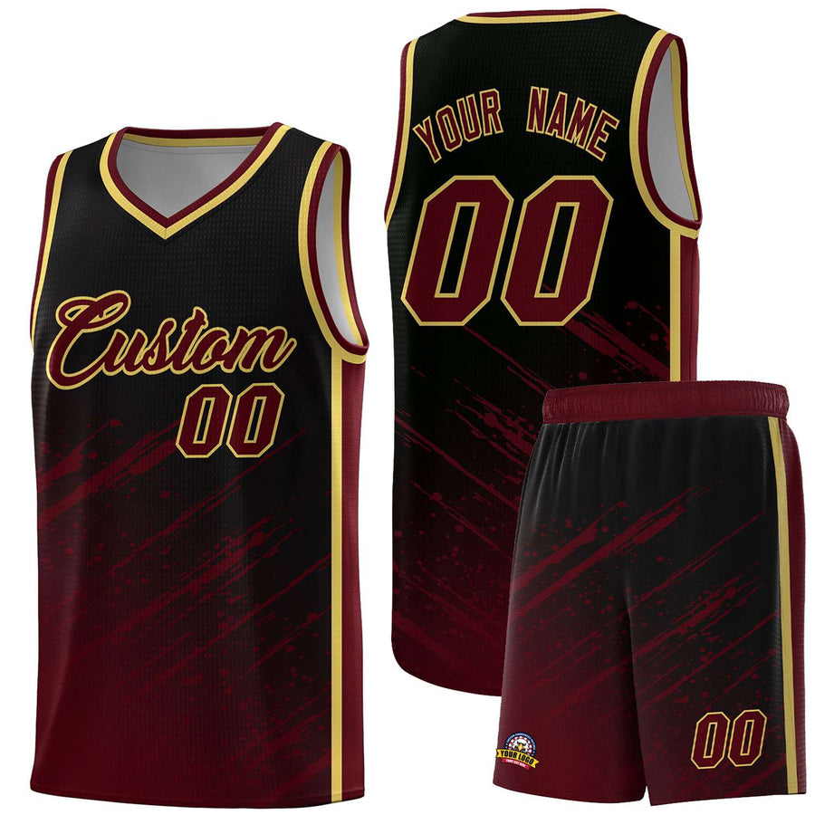 Custom Black Crimson Splash Basketball Uniforms - Lightweight for School | BuyFootballJersey