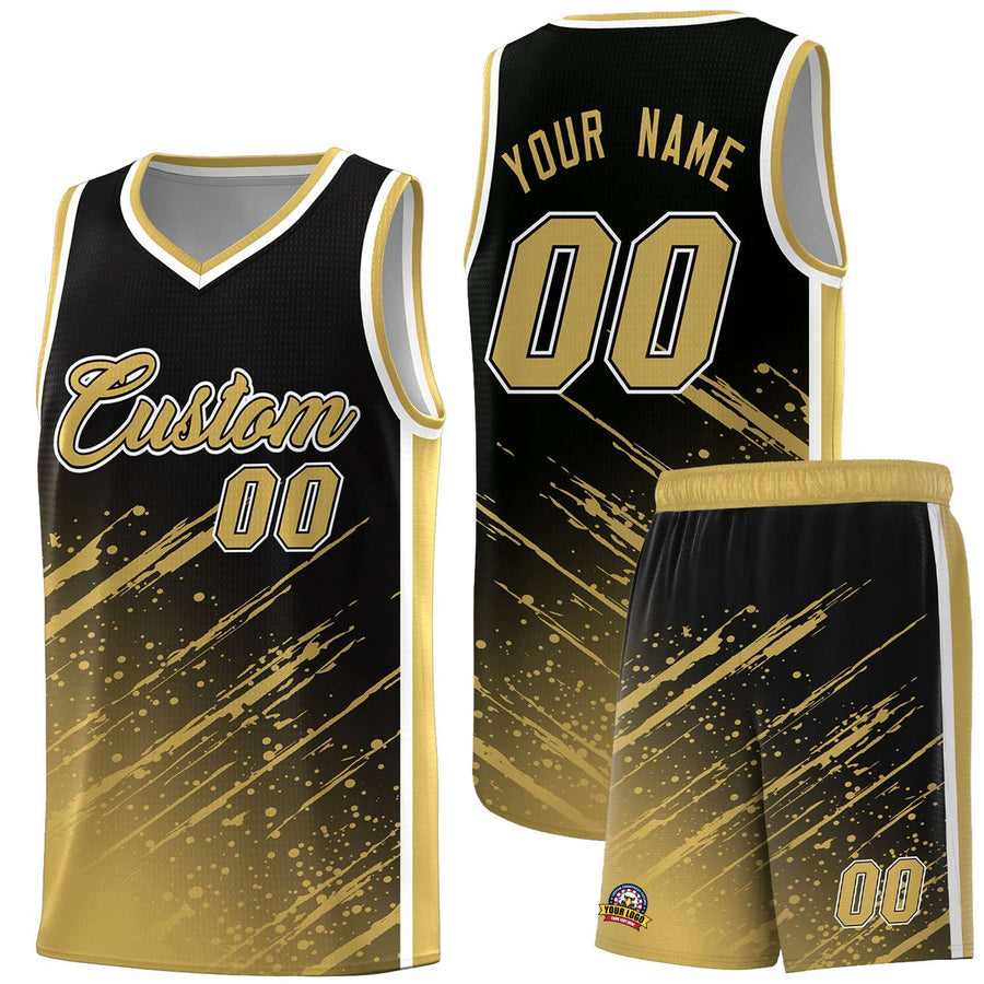 Custom Black Old Gold Splash Basketball Uniforms - Breathable for Training | BuyFootballJersey